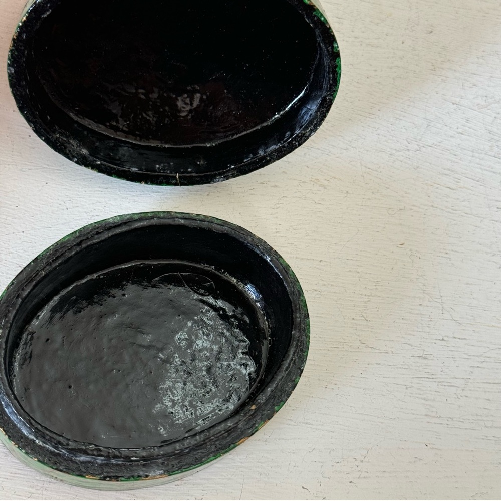 The India Craft House Kashmiri Art Paper Mache & Wood Round Trinket Box Vintage - Picture 9 of 13